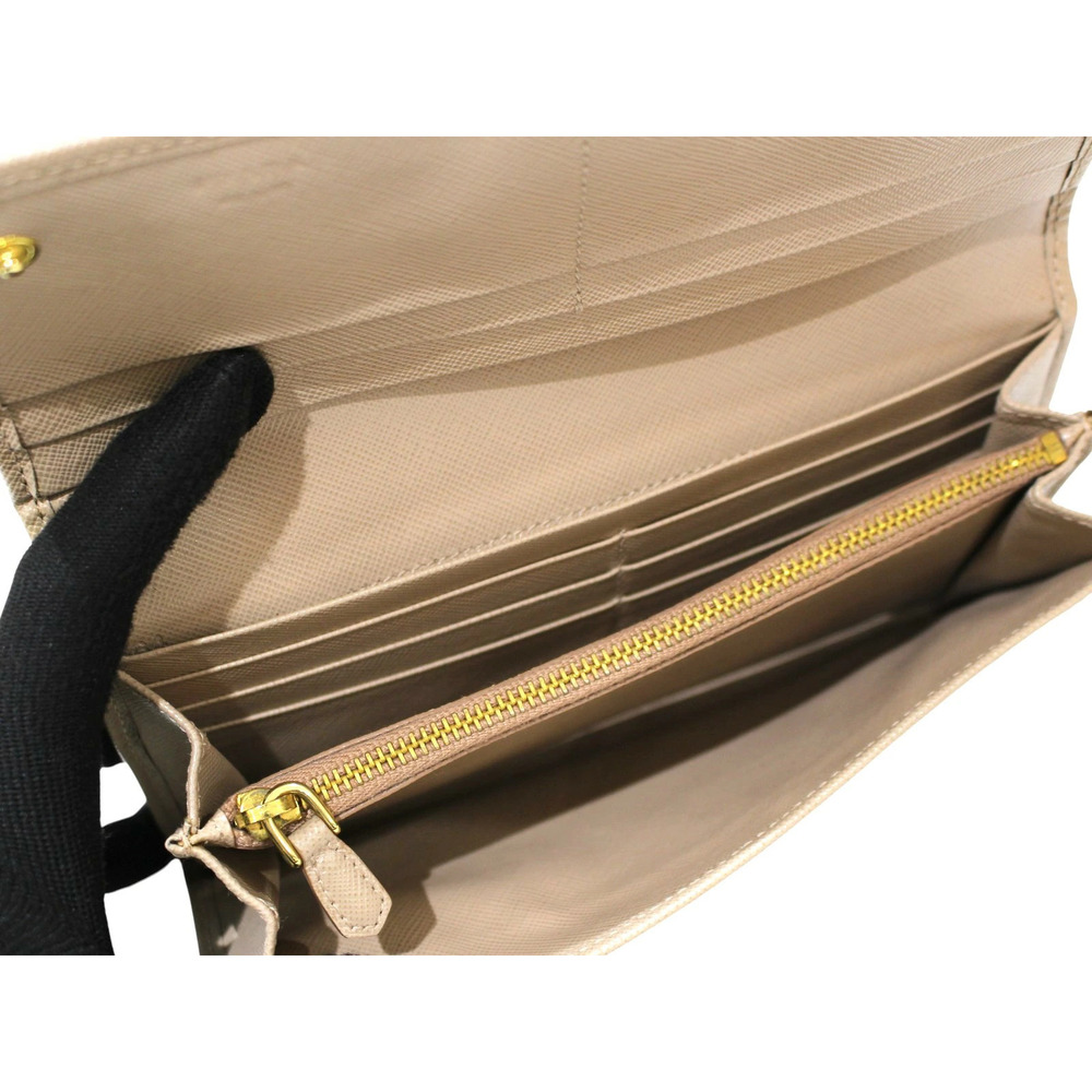 PRADA Saffiano Metal Leather Long Wallet CAMMEO Pink Beige Flap Double Snap - Picture 6 of 10